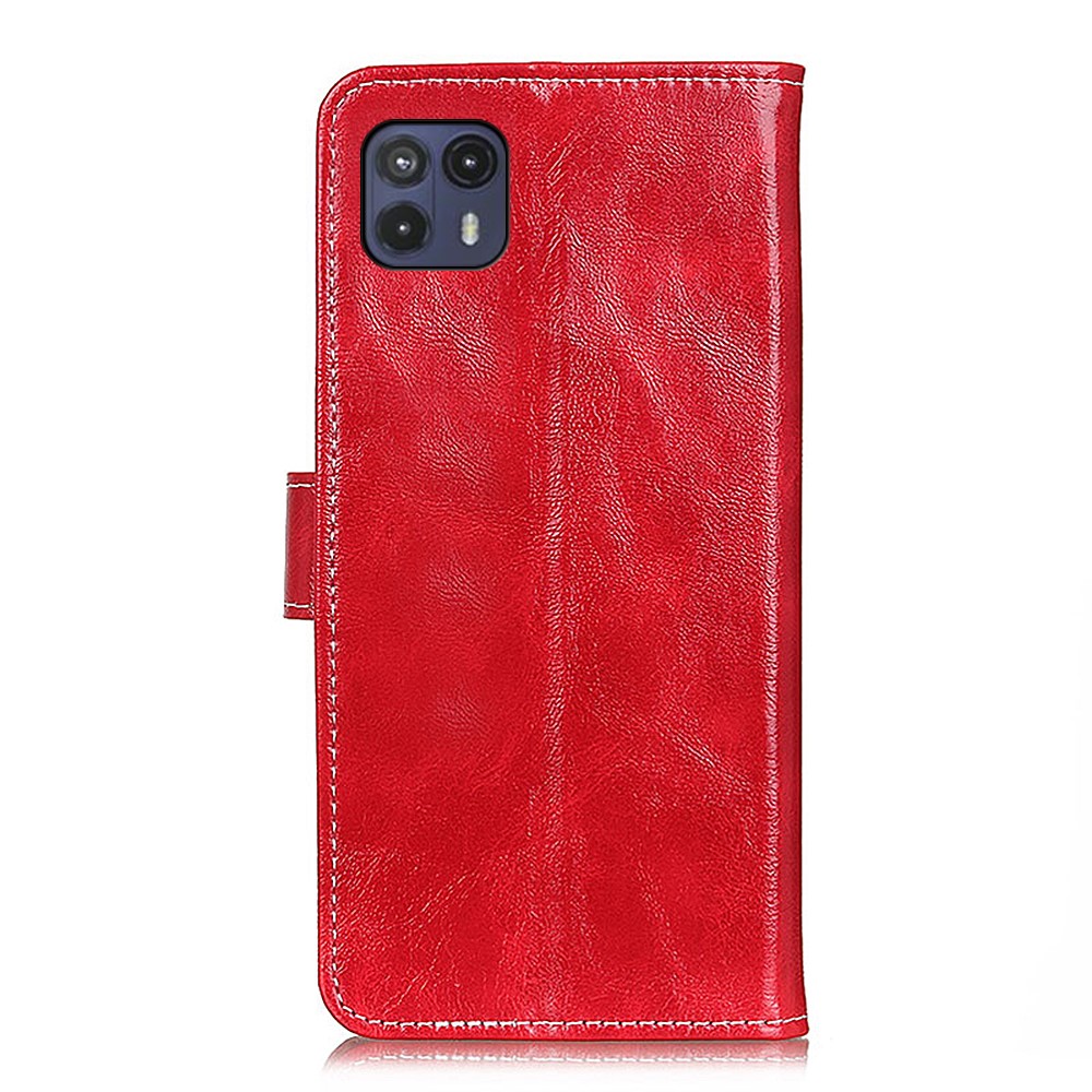 PU Leather Vintage Crazy Horse Texture Shockproof Phone Case Wallet Flip Folio Stand Cover for Motorola Moto G50 5G - Red-3