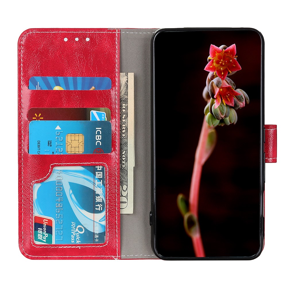 PU Leather Vintage Crazy Horse Texture Shockproof Phone Case Wallet Flip Folio Stand Cover for Motorola Moto G50 5G - Red-4