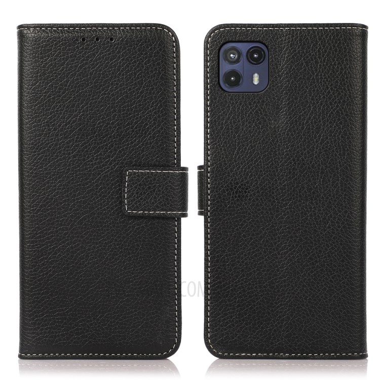 Litchi Texture All-round Protection PU Leather Stand Phone Case Cover for Motorola Moto G50 5G - Black-1