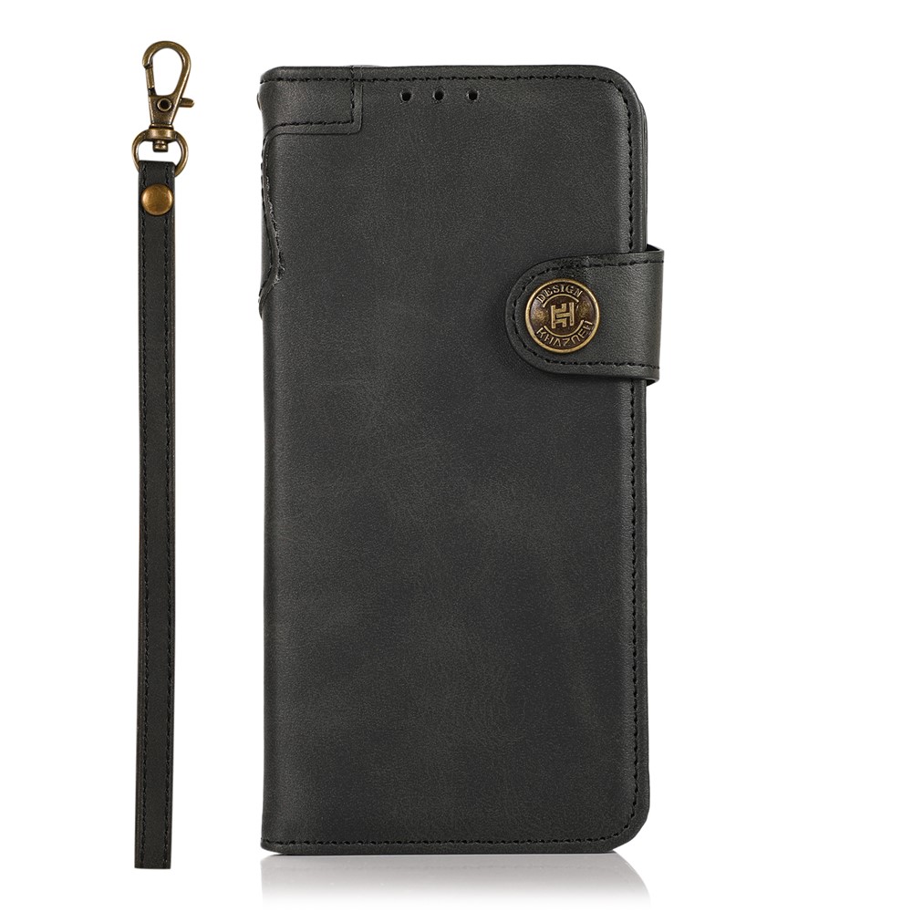 KHAZNEH PU Leather Wallet Stand Full Protection Phone Case Cover with Wrist Strap for Motorola Moto G50 5G - Black-2