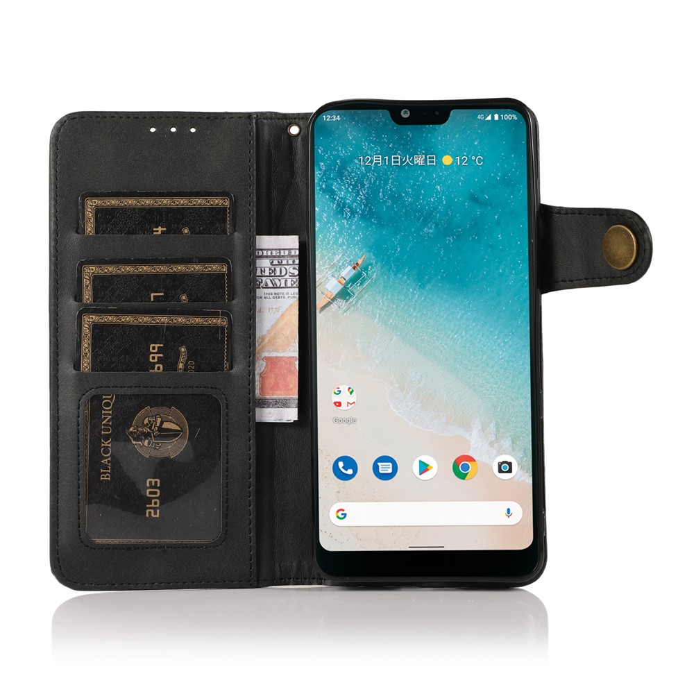 KHAZNEH PU Leather Wallet Stand Full Protection Phone Case Cover with Wrist Strap for Motorola Moto G50 5G - Black-5