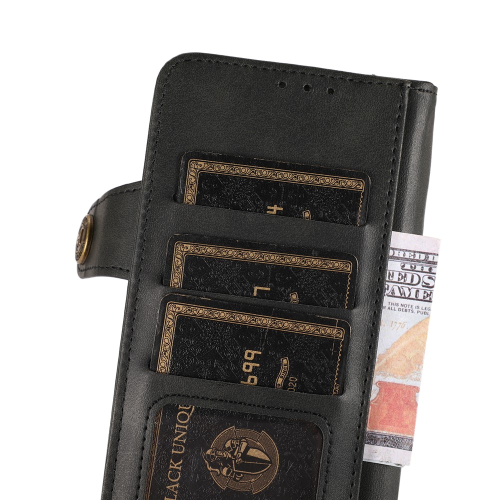 KHAZNEH PU Leather Wallet Stand Full Protection Phone Case Cover with Wrist Strap for Motorola Moto G50 5G - Black-6
