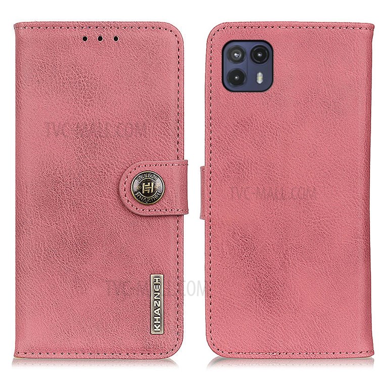 KHAZNEH Scratch-resistant PU Leather Phone Shell Case with Wallet Stand for Motorola Moto G50 5G - Pink-1