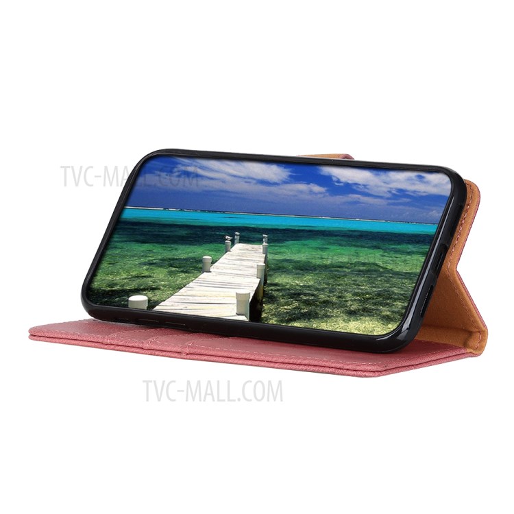 KHAZNEH Scratch-resistant PU Leather Phone Shell Case with Wallet Stand for Motorola Moto G50 5G - Pink-6