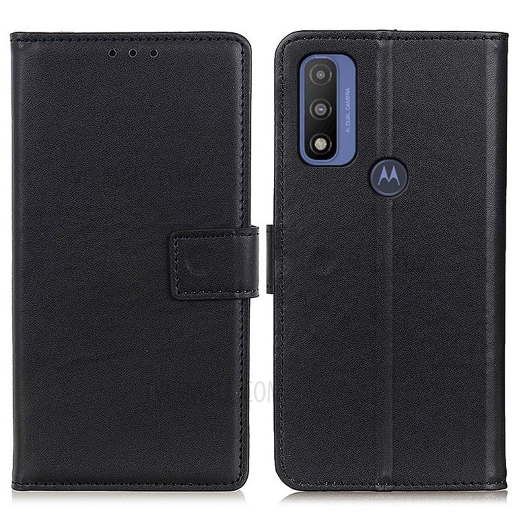 PU Leather Full Protection Wallet Stand Phone Case Shell for Motorola G Pure - Black-1
