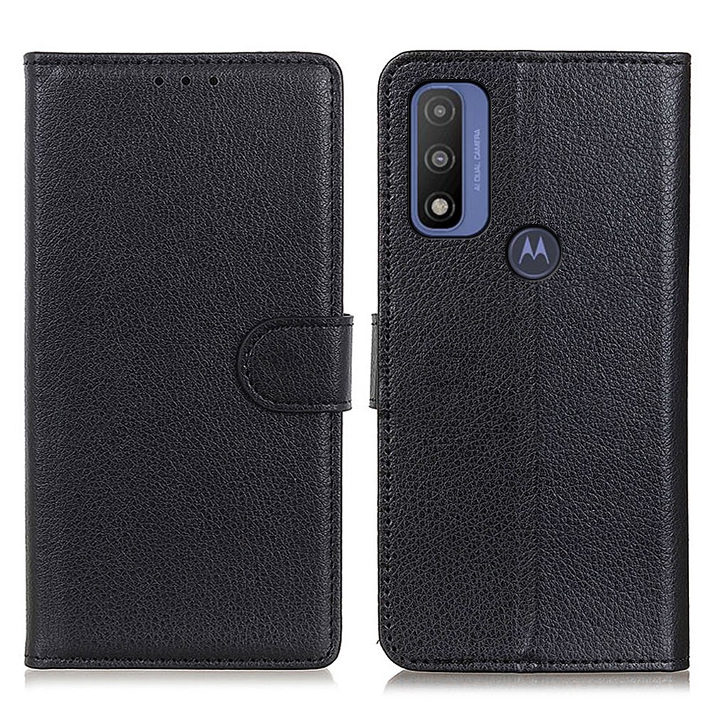 Litchi Texture PU Leather Stand Phone Case Cover with Wallet Design for Motorola G Pure - Black-1