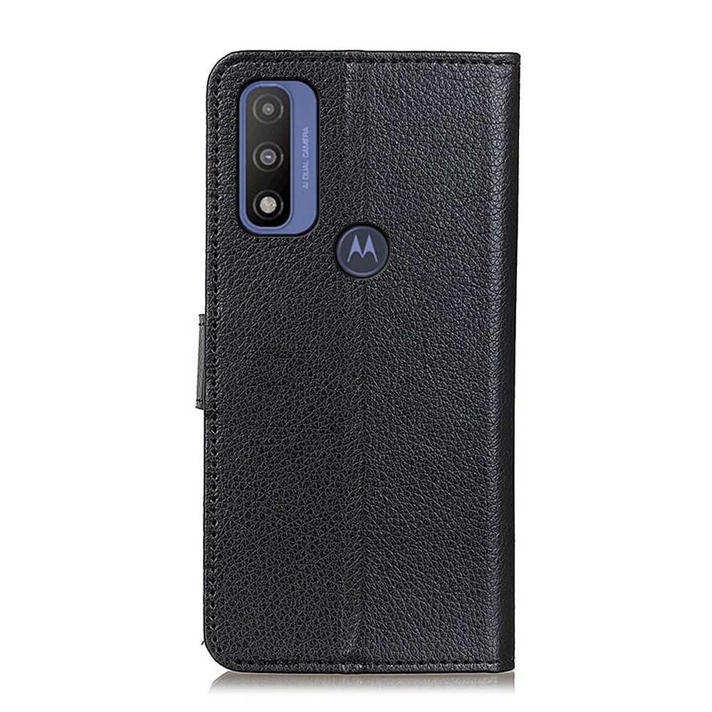 Litchi Texture PU Leather Stand Phone Case Cover with Wallet Design for Motorola G Pure - Black-3
