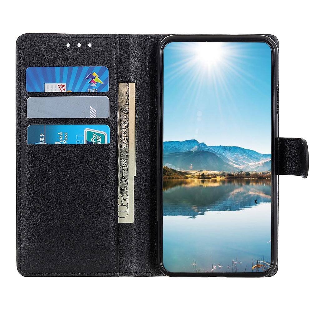 Litchi Texture PU Leather Stand Phone Case Cover with Wallet Design for Motorola G Pure - Black-4
