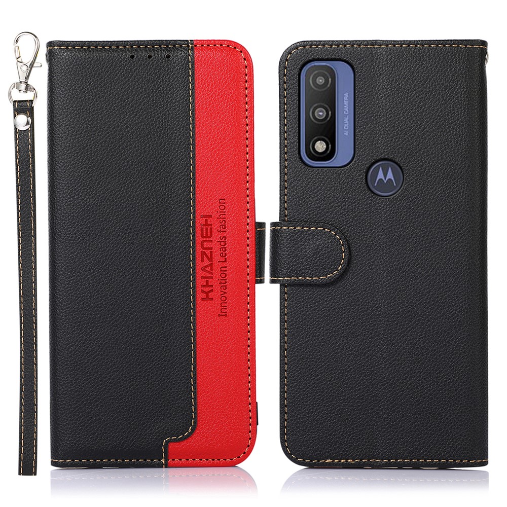 KHAZNEH Litchi Texture Anti-theft Swiping Leather Phone Case Shell with Stand Wallet Design for Motorola G Pure - Black-1