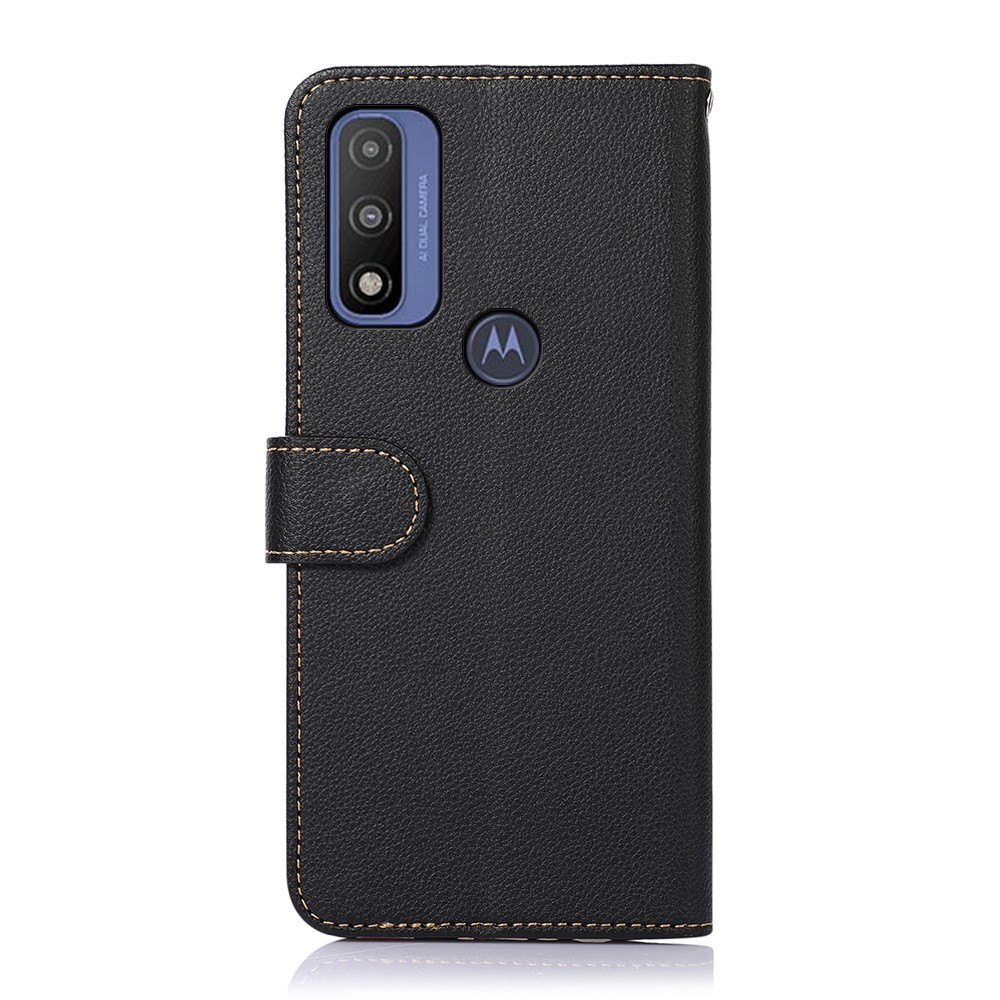 KHAZNEH Litchi Texture Anti-theft Swiping Leather Phone Case Shell with Stand Wallet Design for Motorola G Pure - Black-3