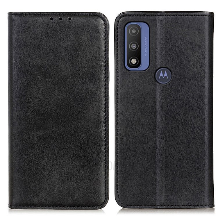 Magnetic Auto-absorbed Closure Wallet Stand Split Leather Protective Phone Cover Case for Motorola G Pure - Black-1