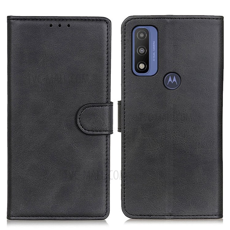 Full Protection PU Leather Wallet Stand Phone Protective Case Cover for Motorola G Pure - Black-1