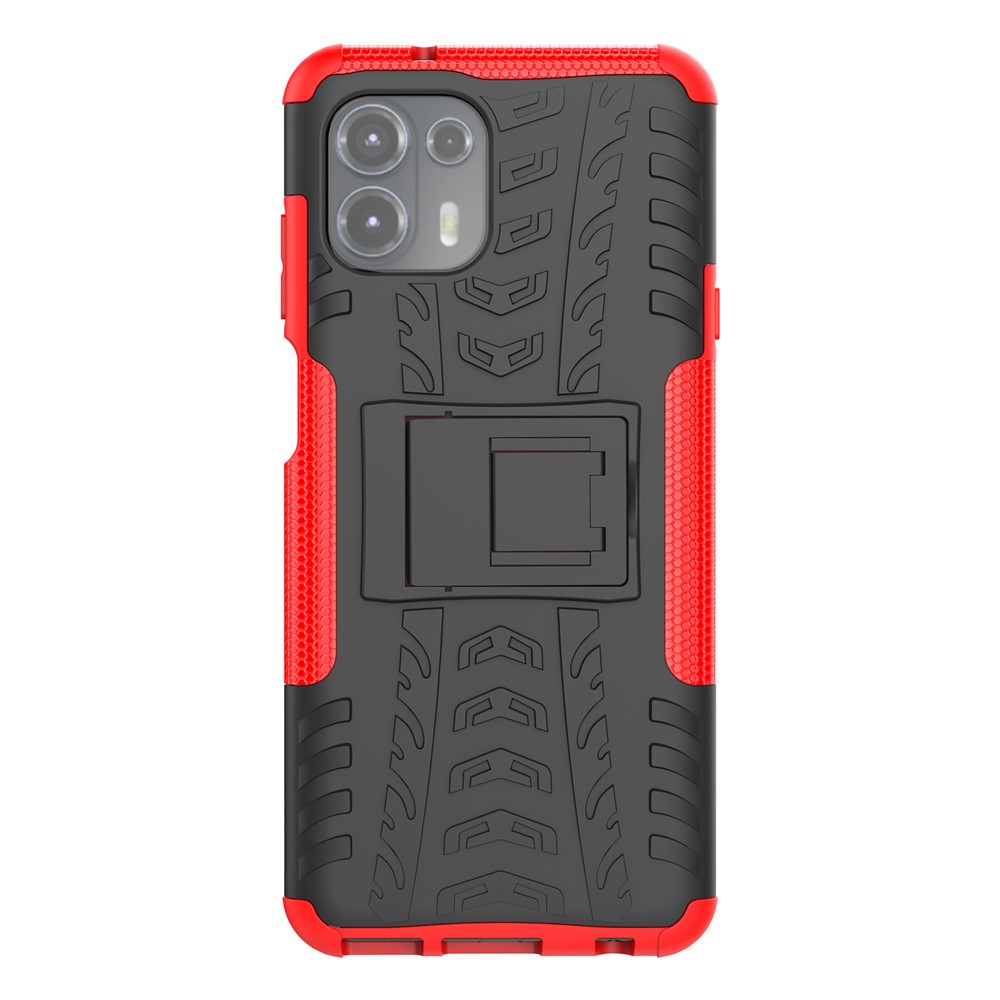 Tire Texture Dual Layer Flexible TPU + Hard PC Anti-Slip Protective Phone Case with Kickstand for Motorola Edge 20 Lite - Red-2