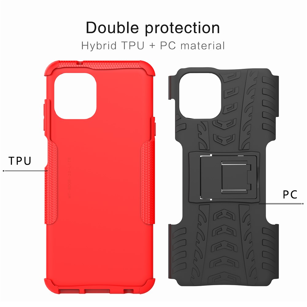 Tire Texture Dual Layer Flexible TPU + Hard PC Anti-Slip Protective Phone Case with Kickstand for Motorola Edge 20 Lite - Red-5