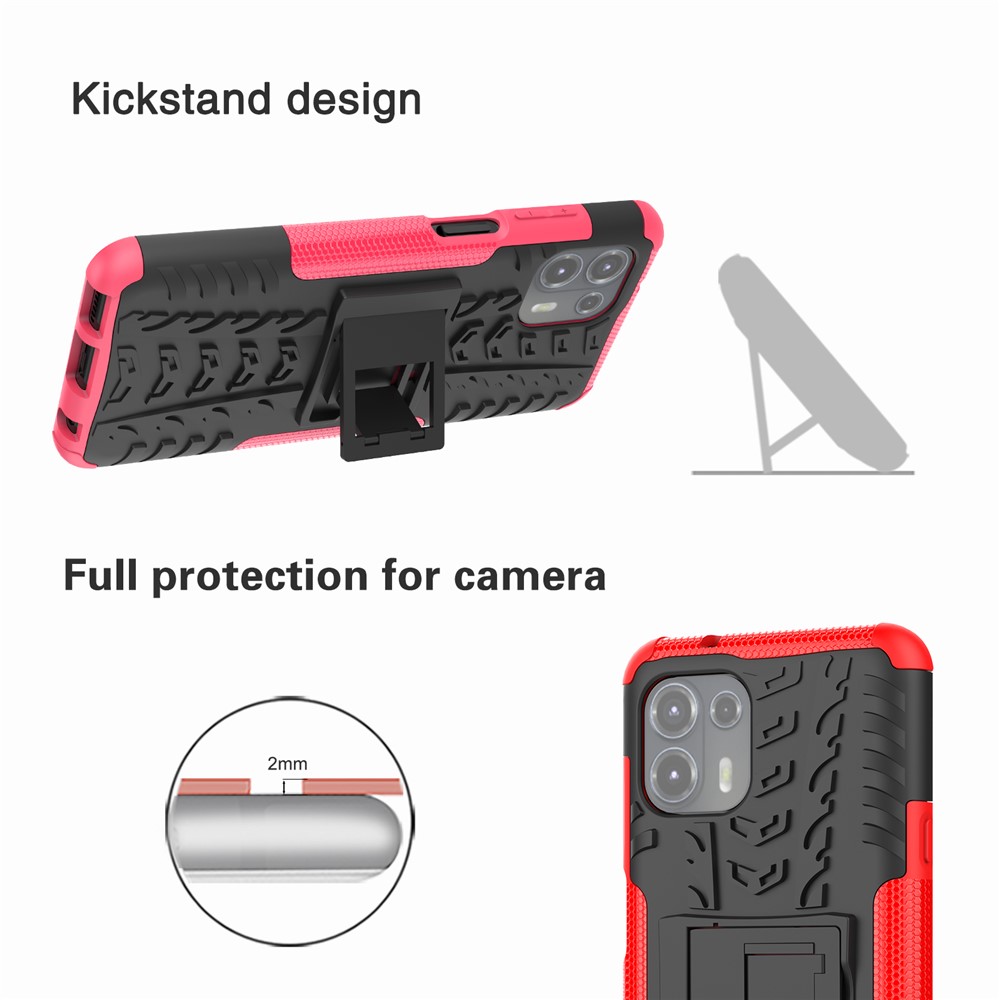 Tire Texture Dual Layer Flexible TPU + Hard PC Anti-Slip Protective Phone Case with Kickstand for Motorola Edge 20 Lite - Red-7