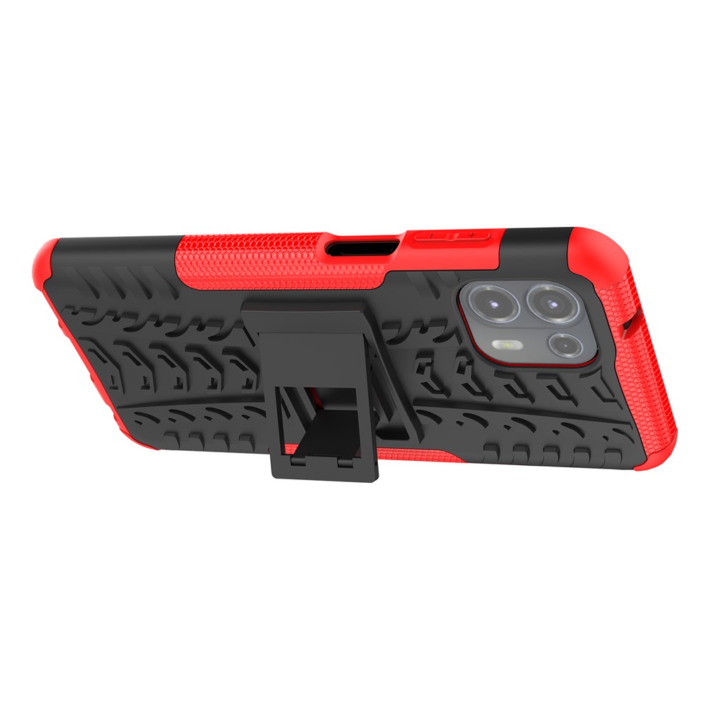 Tire Texture Dual Layer Flexible TPU + Hard PC Anti-Slip Protective Phone Case with Kickstand for Motorola Edge 20 Lite - Red-9