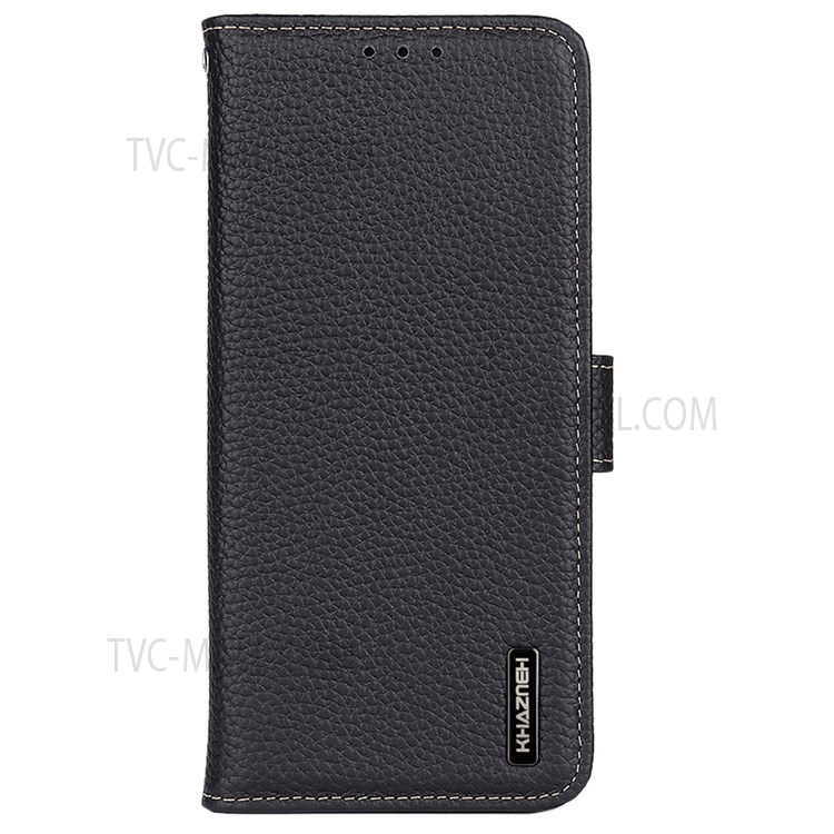 KHAZNEH Litchi Texture Top Layer Genuine Leather Well-Protected Phone Case Stand Wallet Cover for Motorola G Pure - Black-2