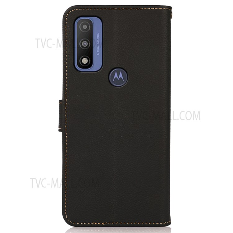 KHAZNEH RFID Blocking Anti Theft Swiping Design Genuine Leather Phone Case Cover with Wallet Stand for Motorola G Pure - Black-3