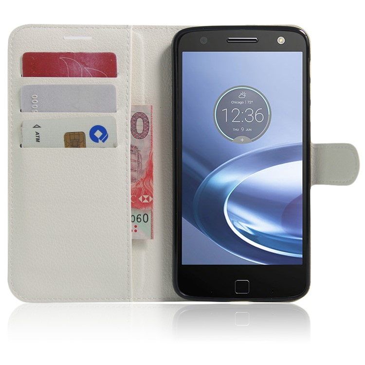 Litchi Skin Leather Wallet Cover for Motorola Moto Z Play - White-5