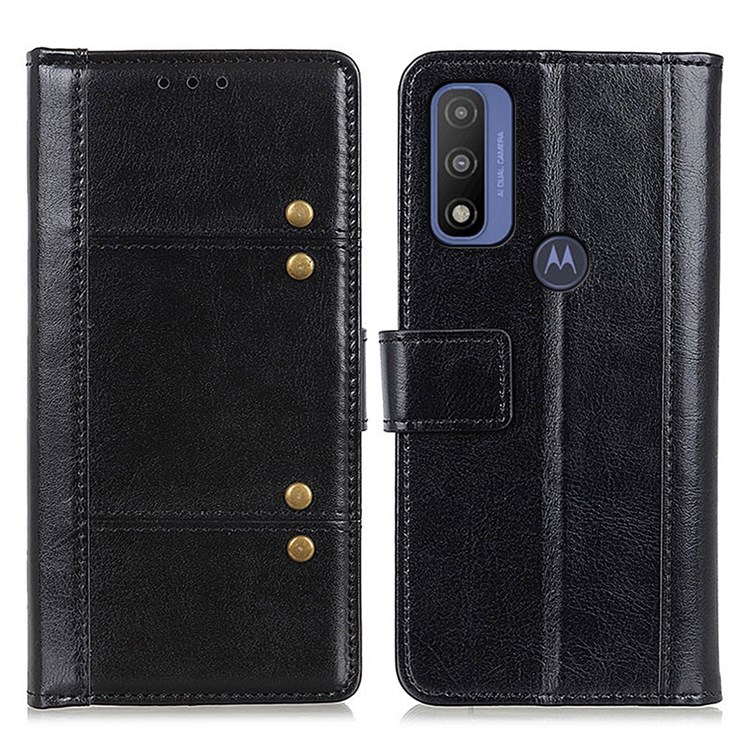 Rivet Decor Crazy Horse Texture Full Protection Wallet Stand Leather Case Cover for Motorola G Pure - Black-1
