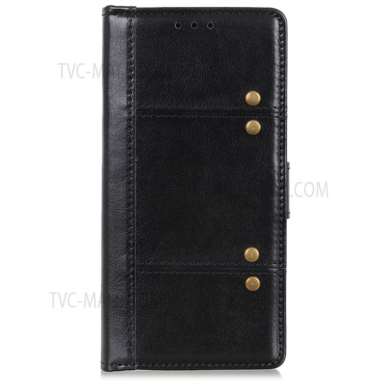Rivet Decor Crazy Horse Texture Full Protection Wallet Stand Leather Case Cover for Motorola G Pure - Black-2