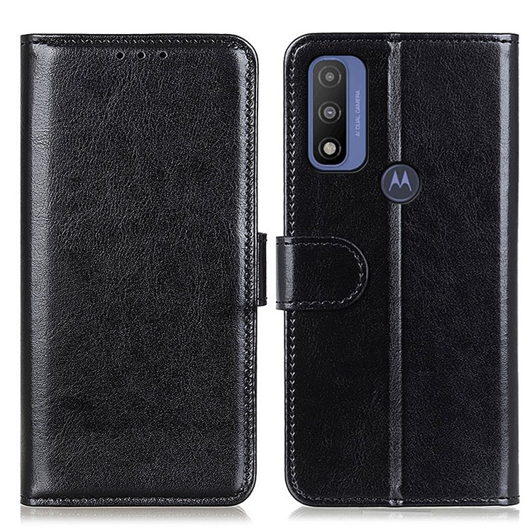 Crazy Horse Texture Stand Wallet Design PU Leather Cover Inner TPU Phone Case Shell for Motorola G Pure - Black-1