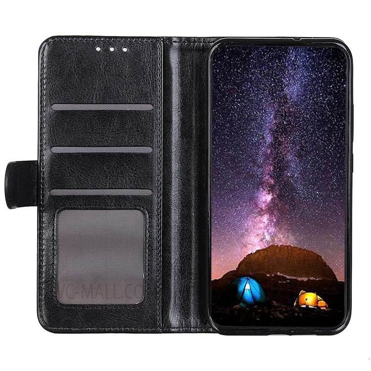 Crazy Horse Texture Stand Wallet Design PU Leather Cover Inner TPU Phone Case Shell for Motorola G Pure - Black-6