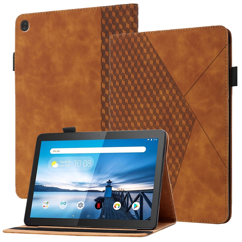 All-Inclusive Rhombus Imprinting Anti-Wear Skin-Touch PU Leather Tablet Protective Cover Case with Card Slots for Lenovo M10 FHD REL TB-X505F/X605F - Brown-1