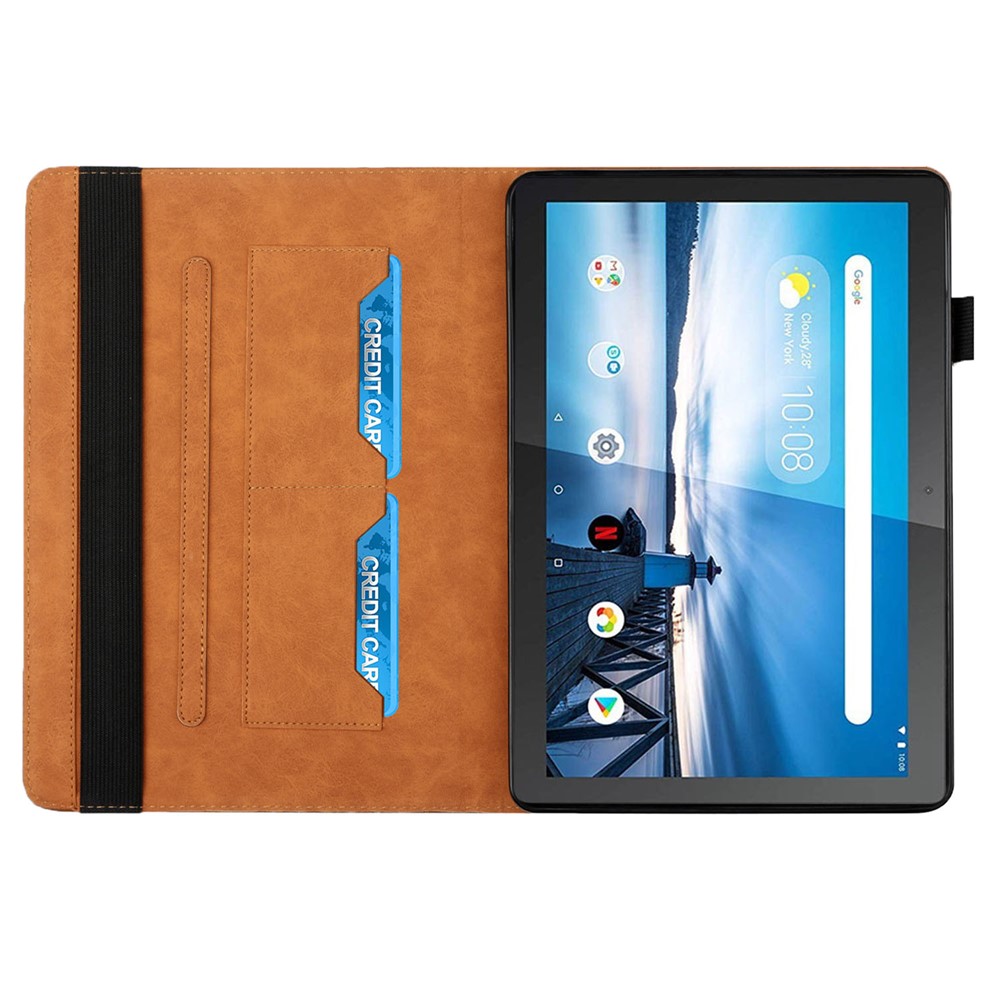 All-Inclusive Rhombus Imprinting Anti-Wear Skin-Touch PU Leather Tablet Protective Cover Case with Card Slots for Lenovo M10 FHD REL TB-X505F/X605F - Brown-5