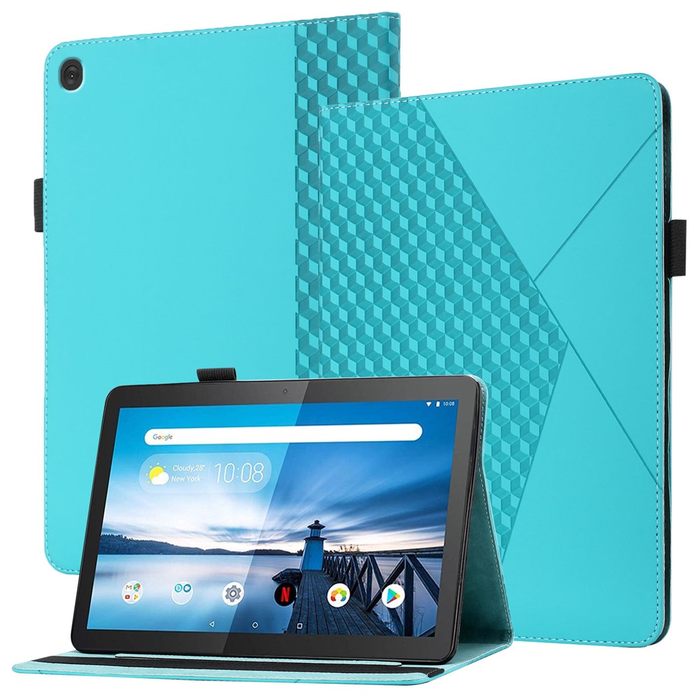 All-Inclusive Rhombus Imprinting Anti-Wear Skin-Touch PU Leather Tablet Protective Cover Case with Card Slots for Lenovo M10 FHD REL TB-X505F/X605F - Lake Blue-1