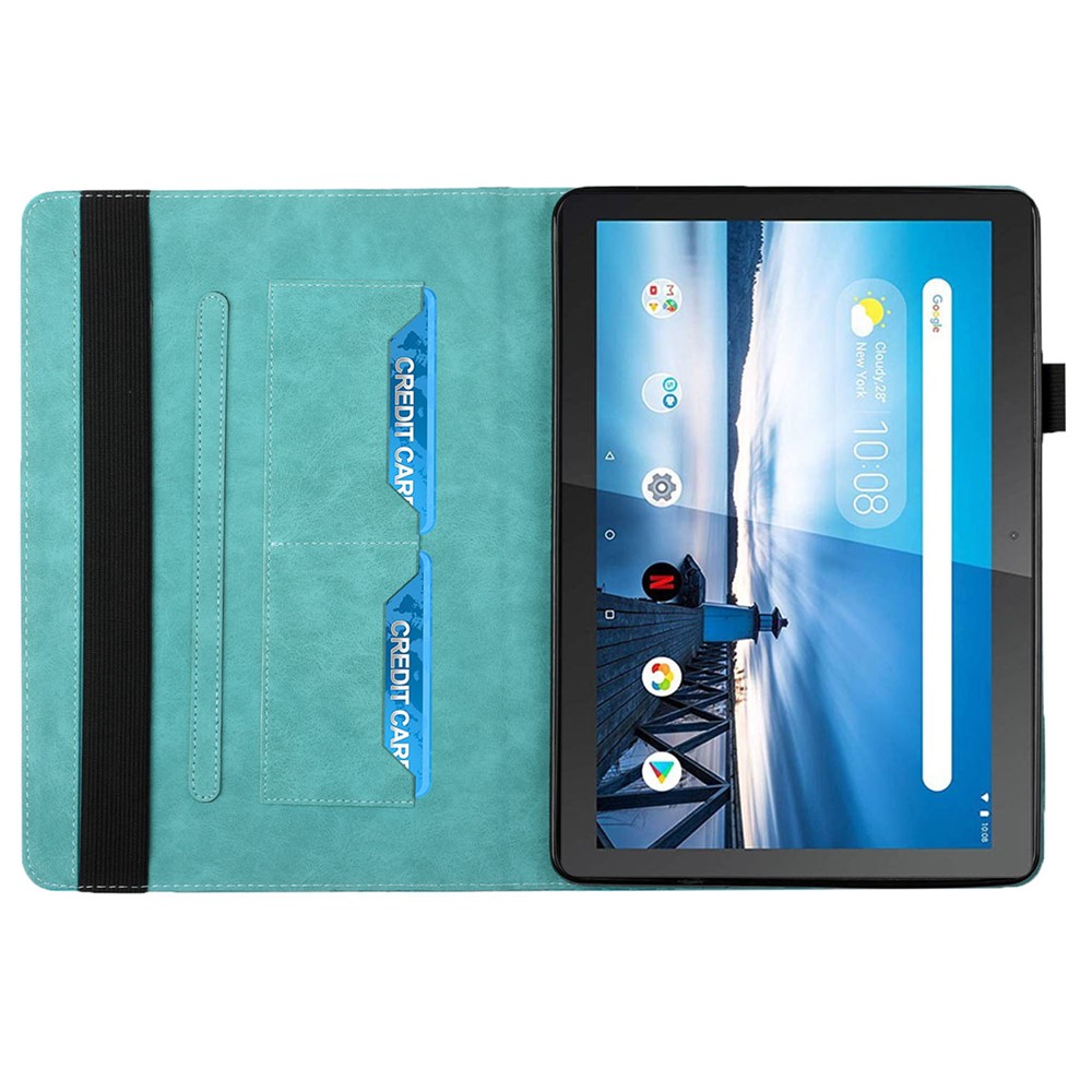All-Inclusive Rhombus Imprinting Anti-Wear Skin-Touch PU Leather Tablet Protective Cover Case with Card Slots for Lenovo M10 FHD REL TB-X505F/X605F - Lake Blue-5