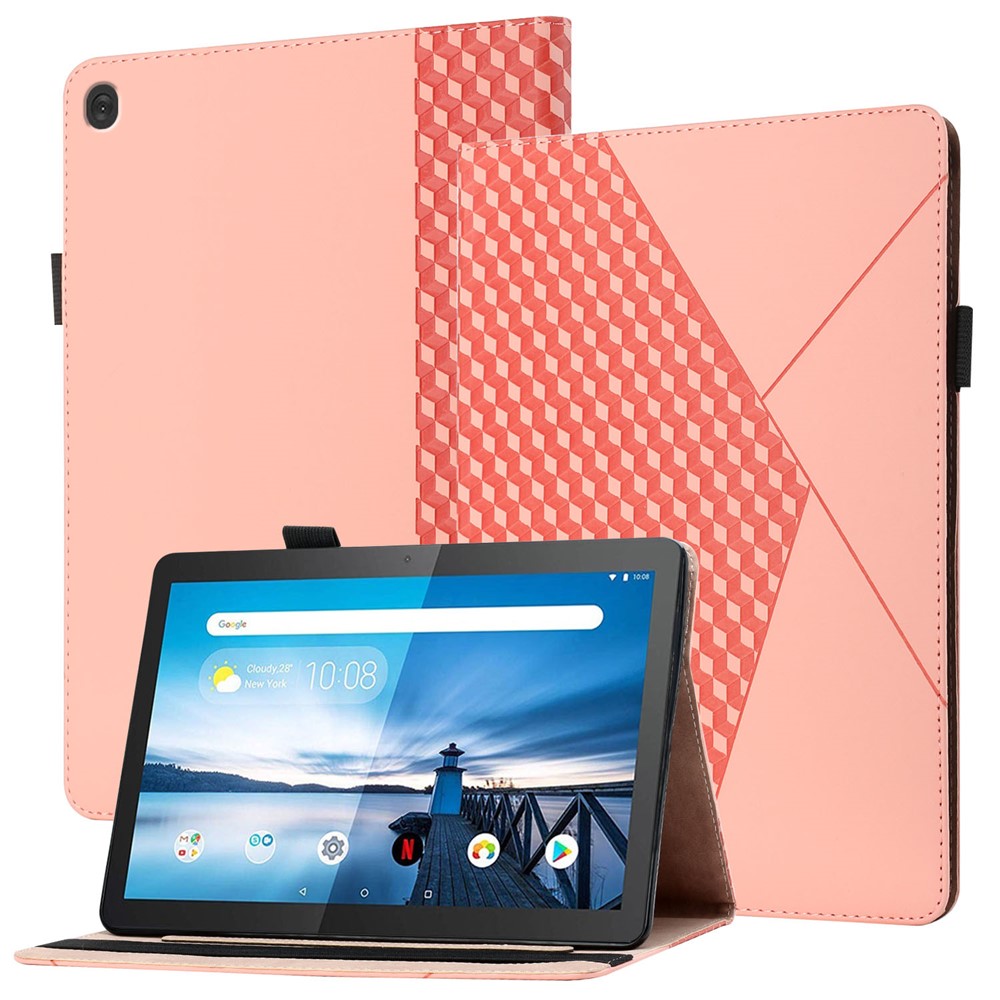 All-Inclusive Rhombus Imprinting Anti-Wear Skin-Touch PU Leather Tablet Protective Cover Case with Card Slots for Lenovo M10 FHD REL TB-X505F/X605F - Rose Gold-1