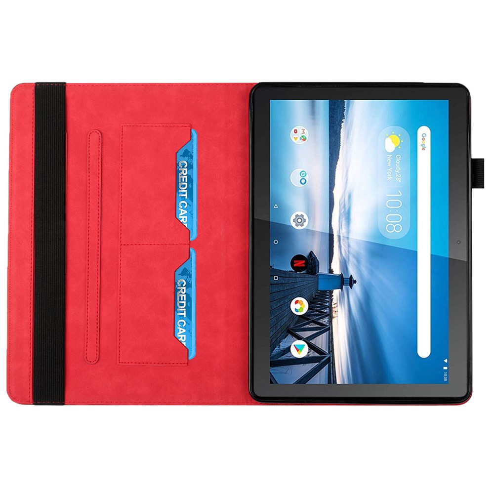 All-Inclusive Rhombus Imprinting Anti-Wear Skin-Touch PU Leather Tablet Protective Cover Case with Card Slots for Lenovo M10 FHD REL TB-X505F/X605F - Red-5