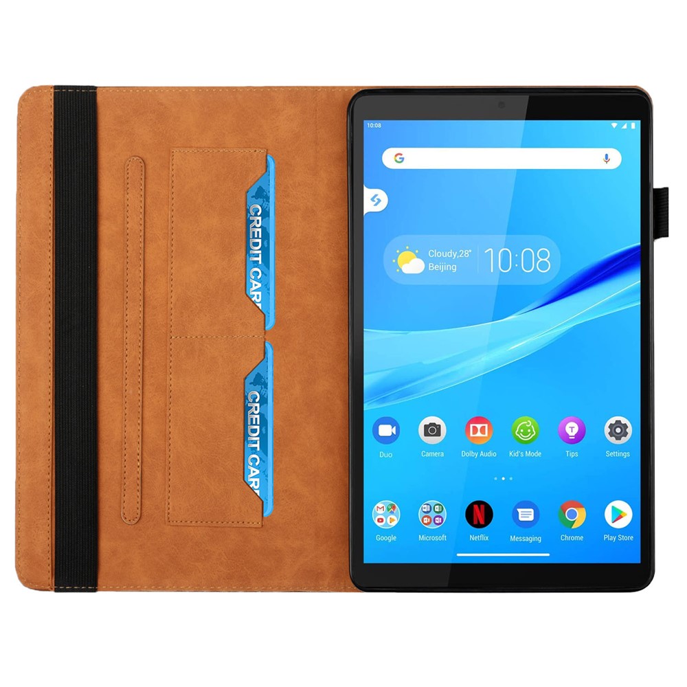 Multi-Color Rhombus Imprinting Skin-Touch PU Leather Tablet Protective Cover Case with Card Slots for Lenovo Tab M8 (FHD)/Tab M8 (2nd Gen) TB-8705F/8705X/8505X - Brown-5