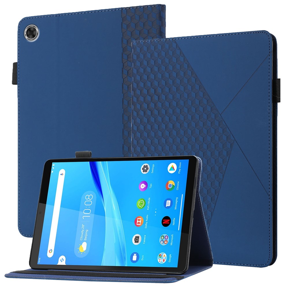 Multi-Color Rhombus Imprinting Skin-Touch PU Leather Tablet Protective Cover Case with Card Slots for Lenovo Tab M8 (FHD)/Tab M8 (2nd Gen) TB-8705F/8705X/8505X - Sapphire-1