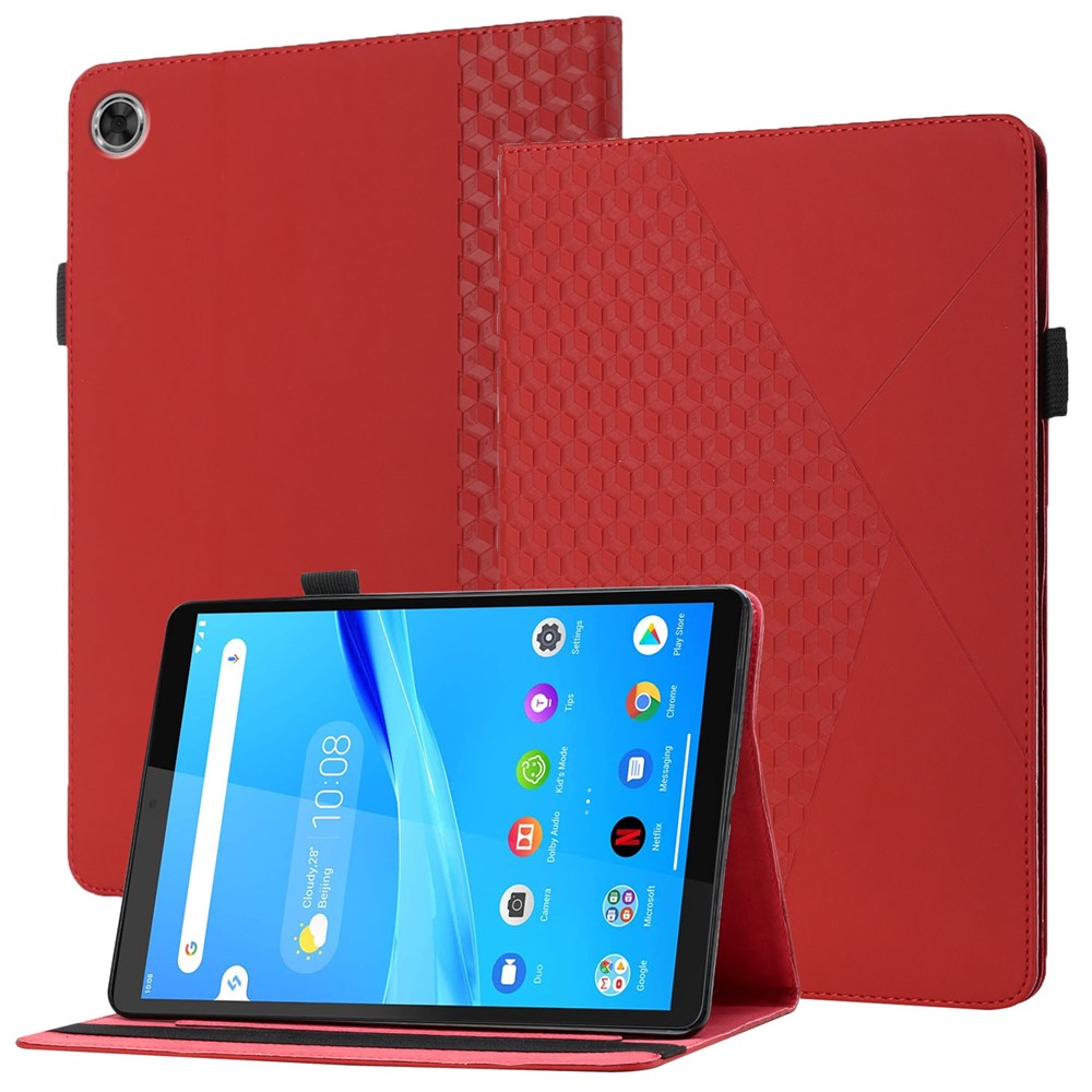 Multi-Color Rhombus Imprinting Skin-Touch PU Leather Tablet Protective Cover Case with Card Slots for Lenovo Tab M8 (FHD)/Tab M8 (2nd Gen) TB-8705F/8705X/8505X - Red-1
