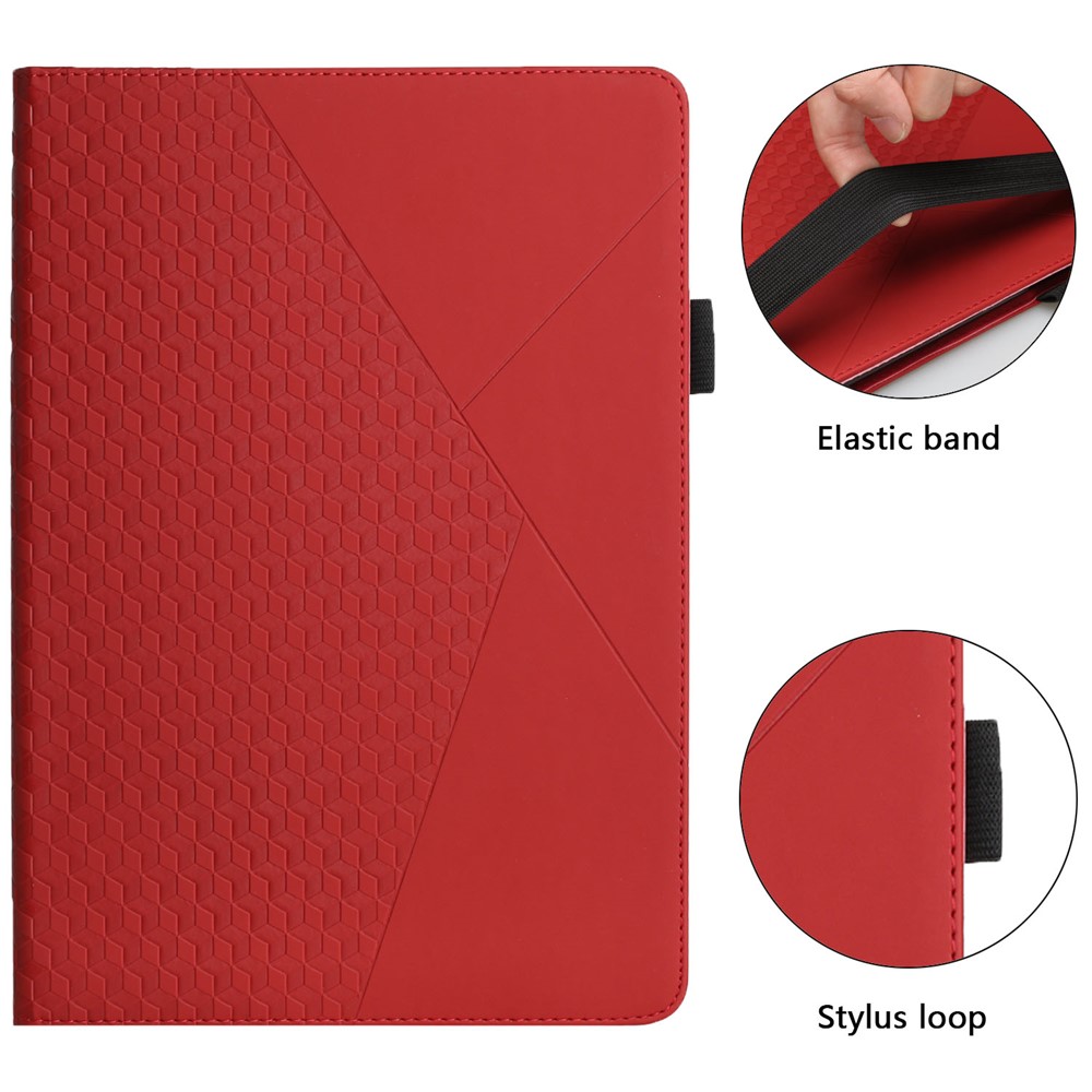 Multi-Color Rhombus Imprinting Skin-Touch PU Leather Tablet Protective Cover Case with Card Slots for Lenovo Tab M8 (FHD)/Tab M8 (2nd Gen) TB-8705F/8705X/8505X - Red-2