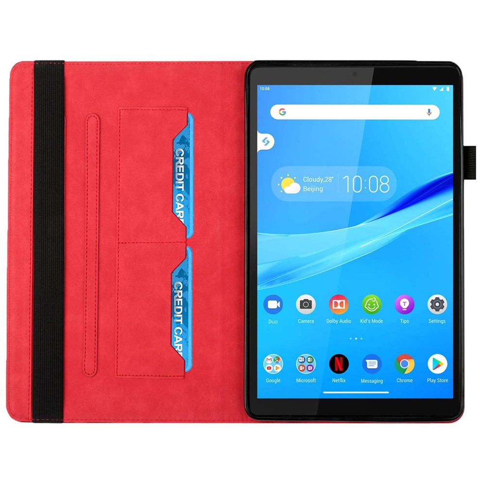 Multi-Color Rhombus Imprinting Skin-Touch PU Leather Tablet Protective Cover Case with Card Slots for Lenovo Tab M8 (FHD)/Tab M8 (2nd Gen) TB-8705F/8705X/8505X - Red-5