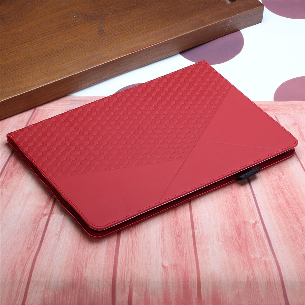 Multi-Color Rhombus Imprinting Skin-Touch PU Leather Tablet Protective Cover Case with Card Slots for Lenovo Tab M8 (FHD)/Tab M8 (2nd Gen) TB-8705F/8705X/8505X - Red-7