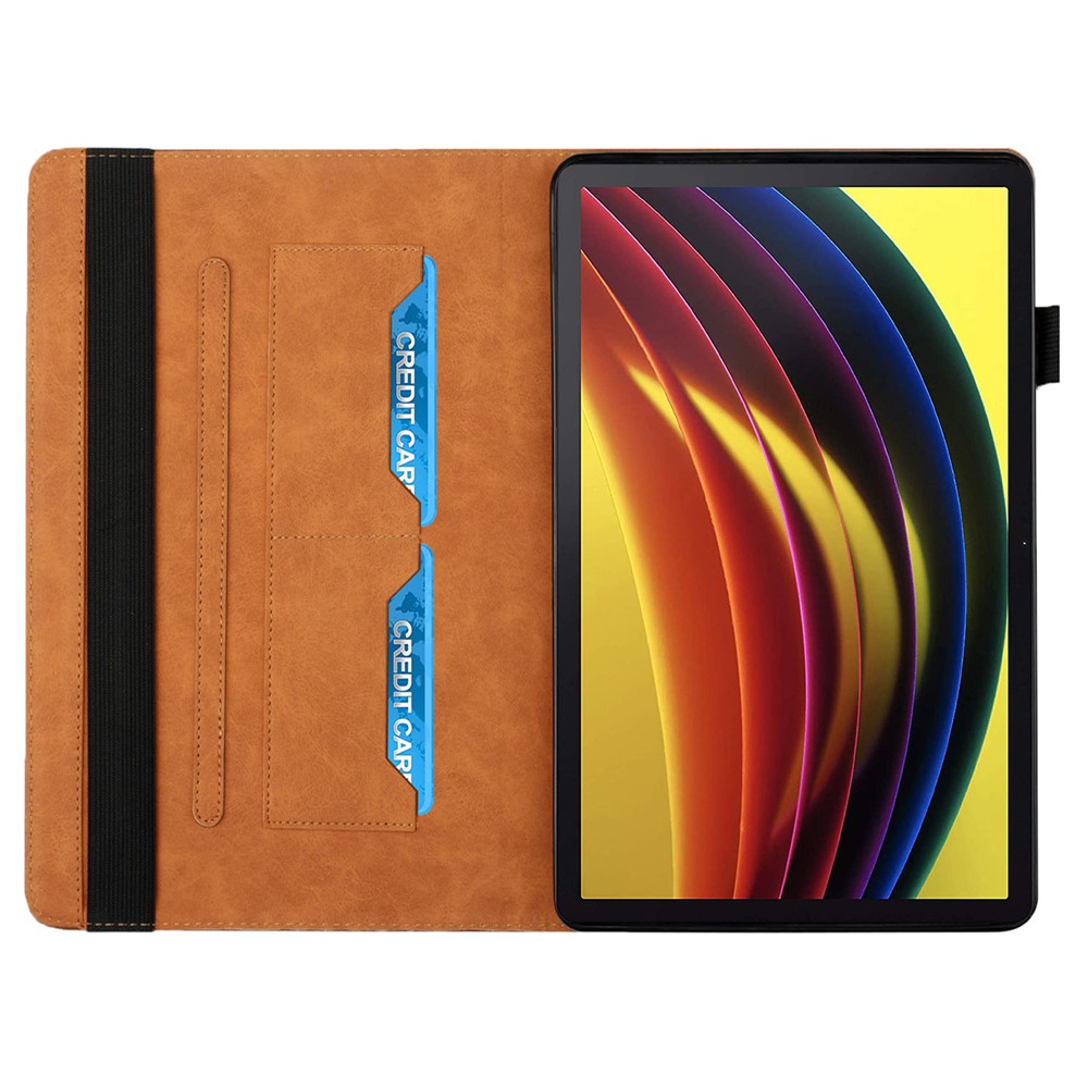 Rhombus Imprinting Scratch-Resistant Skin-Touch Leather + PU Tablet Protective Case Cover with Card Slots for Lenovo Tab P11 J606F- Brown-5