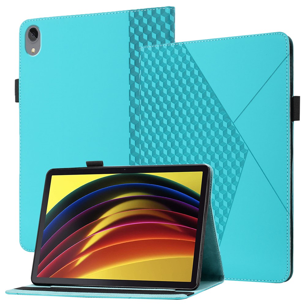 Rhombus Imprinting Scratch-Resistant Skin-Touch Leather + PU Tablet Protective Case Cover with Card Slots for Lenovo Tab P11 J606F- Lake Blue-1