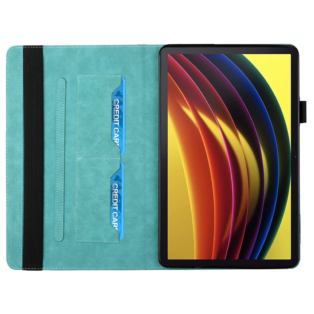 Rhombus Imprinting Scratch-Resistant Skin-Touch Leather + PU Tablet Protective Case Cover with Card Slots for Lenovo Tab P11 J606F- Lake Blue-5