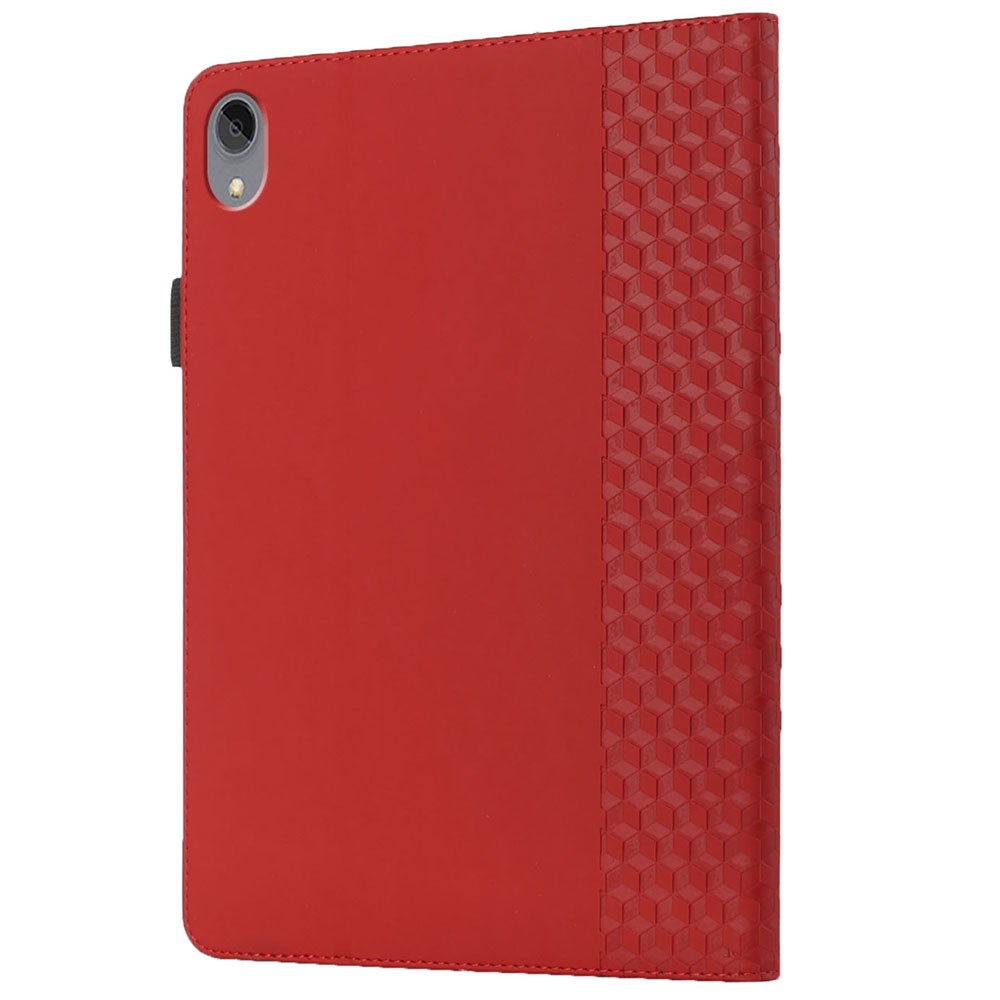 Rhombus Imprinting Scratch-Resistant Skin-Touch Leather + PU Tablet Protective Case Cover with Card Slots for Lenovo Tab P11 J606F- Red-4