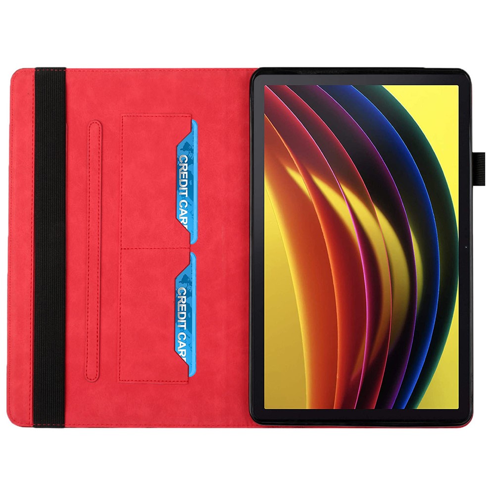 Rhombus Imprinting Scratch-Resistant Skin-Touch Leather + PU Tablet Protective Case Cover with Card Slots for Lenovo Tab P11 J606F- Red-5