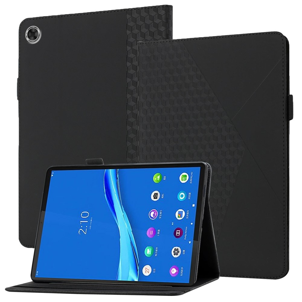 Rhombus à L'épreuve Des Drop-drop Impression de Cuir de Couple à la Peau + Couvercle de Boîtier de Protection Des Comprimés PU Avec Des Emplacements de Carte Pour Lenovo Tab M10 Plus TB-X606F - le Noir