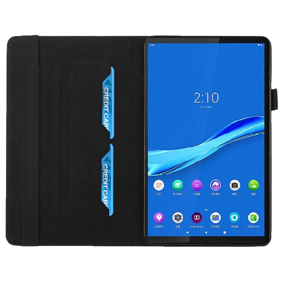 Rhombus à L'épreuve Des Drop-drop Impression de Cuir de Couple à la Peau + Couvercle de Boîtier de Protection Des Comprimés PU Avec Des Emplacements de Carte Pour Lenovo Tab M10 Plus TB-X606F - le Noir