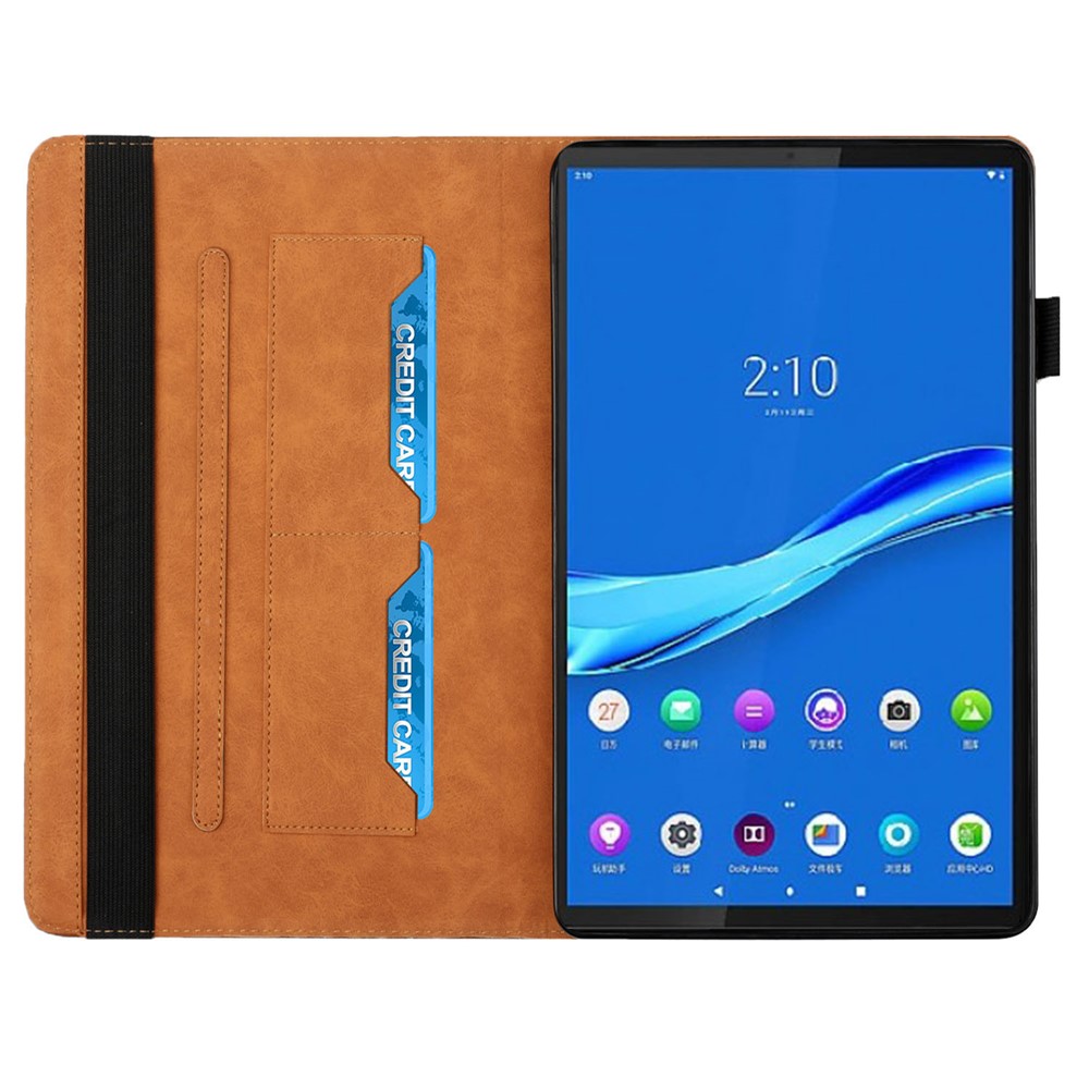 Drop-Proof Rhombus Imprinting Skin-Touch Leather + PU Tablet Protective Case Cover with Card Slots for Lenovo Tab M10 Plus TB-X606F - Brown-5