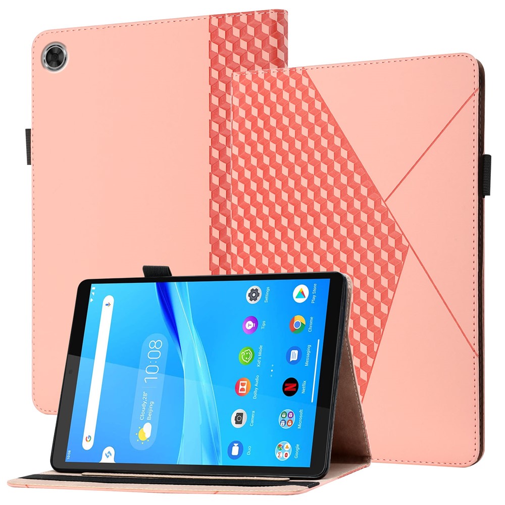 Drop-Proof Rhombus Imprinting Skin-Touch Leather + PU Tablet Protective Case Cover with Card Slots for Lenovo Tab M10 Plus TB-X606F - Rose Gold-1