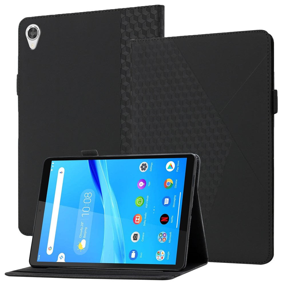 Rhombus Pattern Imprinting Skin-touch Feeling Leather Outer + PU Inner Card Slots Design Tablet Protective Case Cover for Lenovo Tab M10 HD Gen 2 TB-X306F/X306X - Black-1