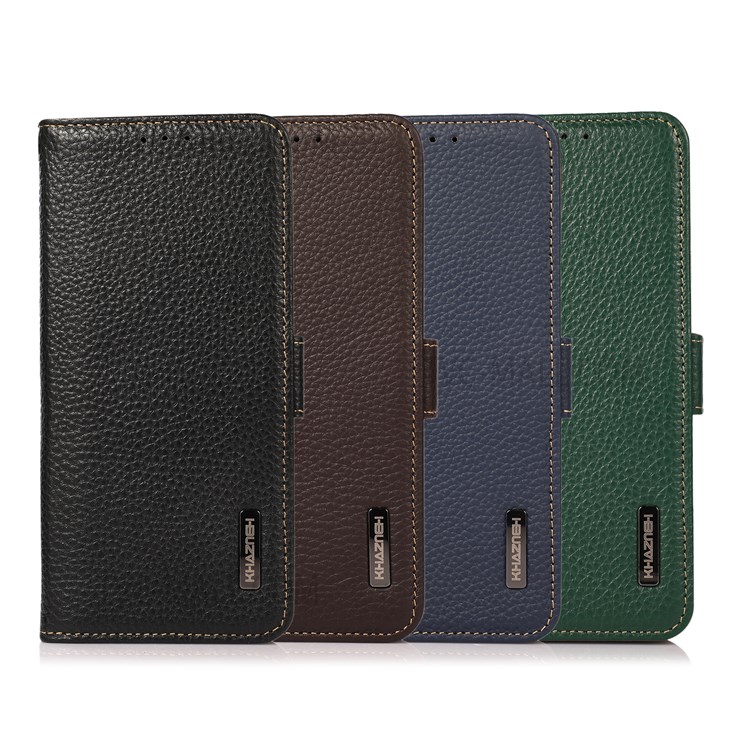 KHAZNEH Litchi Texture RFID Blocking Anti-theft Stand Wallet Case Magnetic Genuine Leather Folio Cover for Motorola Edge 20 - Black-10